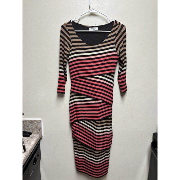 Bailey 44 Anthropologie Striped Knit Column Dress S Midi Tiered Scoop Bodycon - Picture 2 of 9